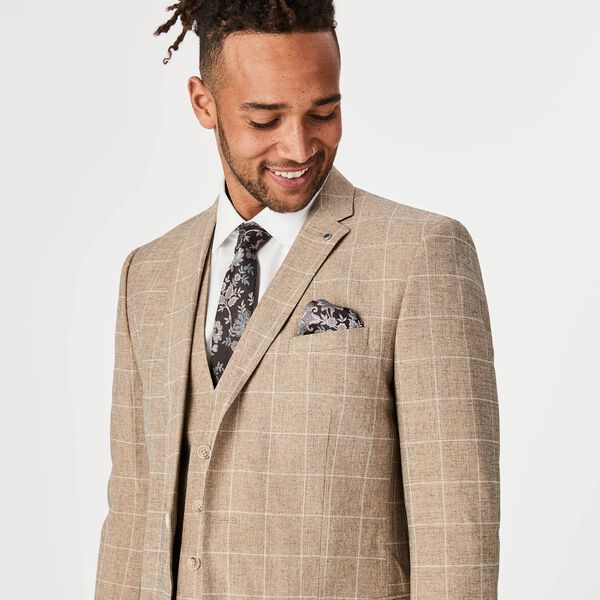 Mens Tan Check Tailored Suit Jacket
